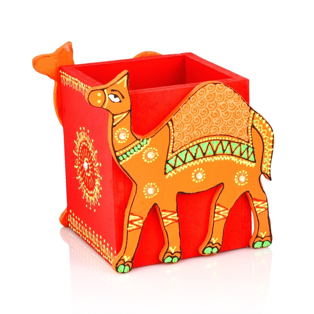 Handcrafted Wooden Camel Motif Pen Stand